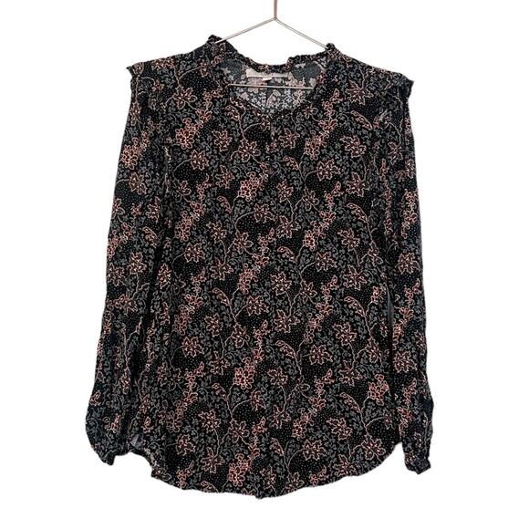 LOFT floral high neck with peep hole ruffle sleeve size medium - Picture 1 of 7